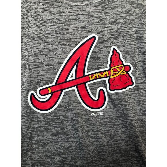 Atlanta Braves Long Sleeve Shirt Majestic MLB Baseball Logo Gray Adult Small S - Picture 3 of 8